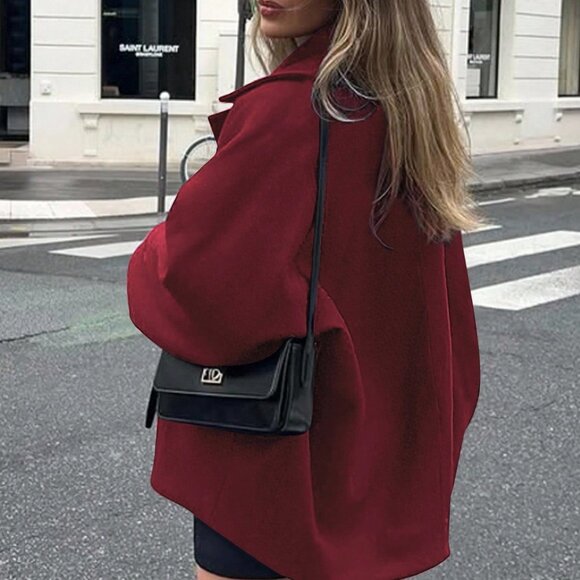 Burgundy Casual Women's Elegant Lapel oversized button down coat - Picture 5 of 6